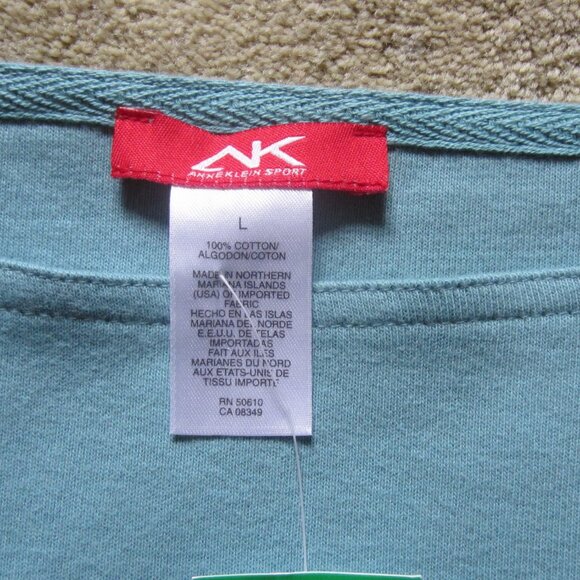 NWT - ANNE KLEIN SPORT Women's Rib Tee Top Size L, 3/4 Sleeve, Boat Neck, Creek - Picture 5 of 8